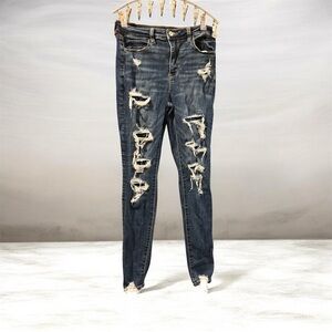 American Eagle Outfitters Dark Blue Distressed Skinny Jeans